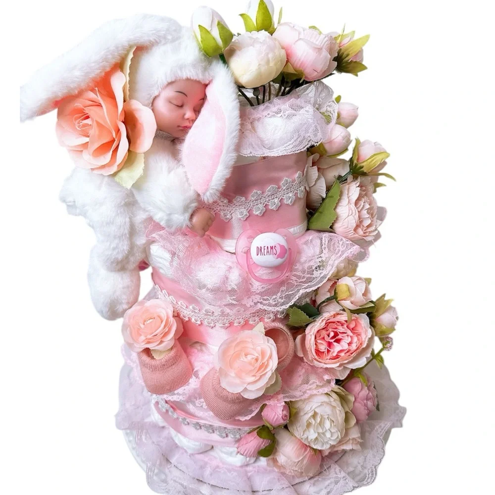 Bunny Diaper Cake, Flowers Diaper cake